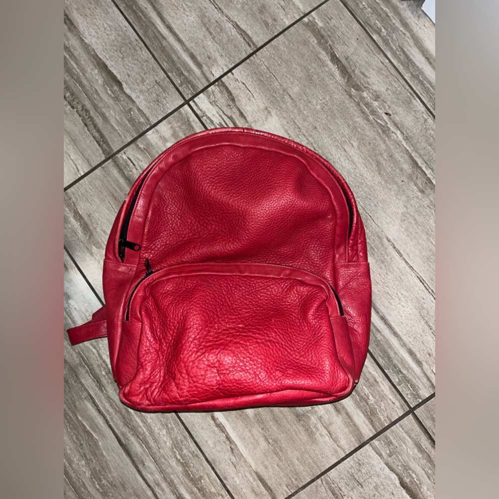 Genuine leather red backpack